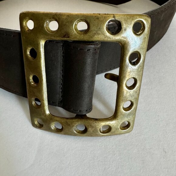 Tracy Watts Women's Brown Leather Belt Sz L  Aged Brass Buckle Hardware - Picture 2 of 9